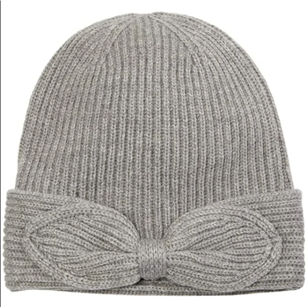 KATE SPADE NEW YORK POINTY BOW WOOL BLEND BEANIE GREY OS NWT